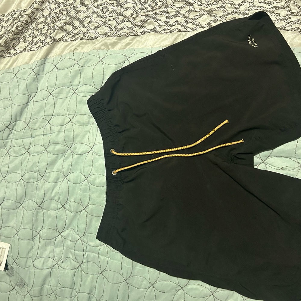 Black Athletic Shorts with Yellow Drawstring